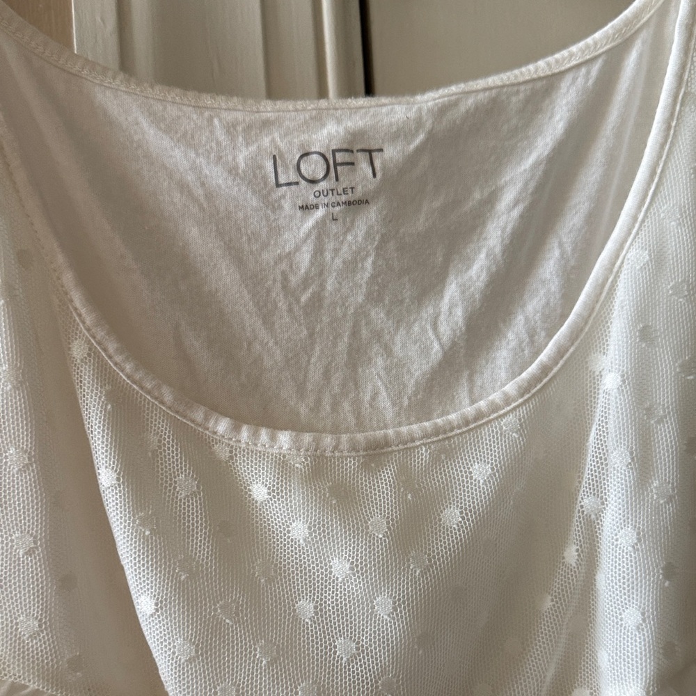 LOFT Women's Cream Ruffle Blouse - Picture 2 of 4